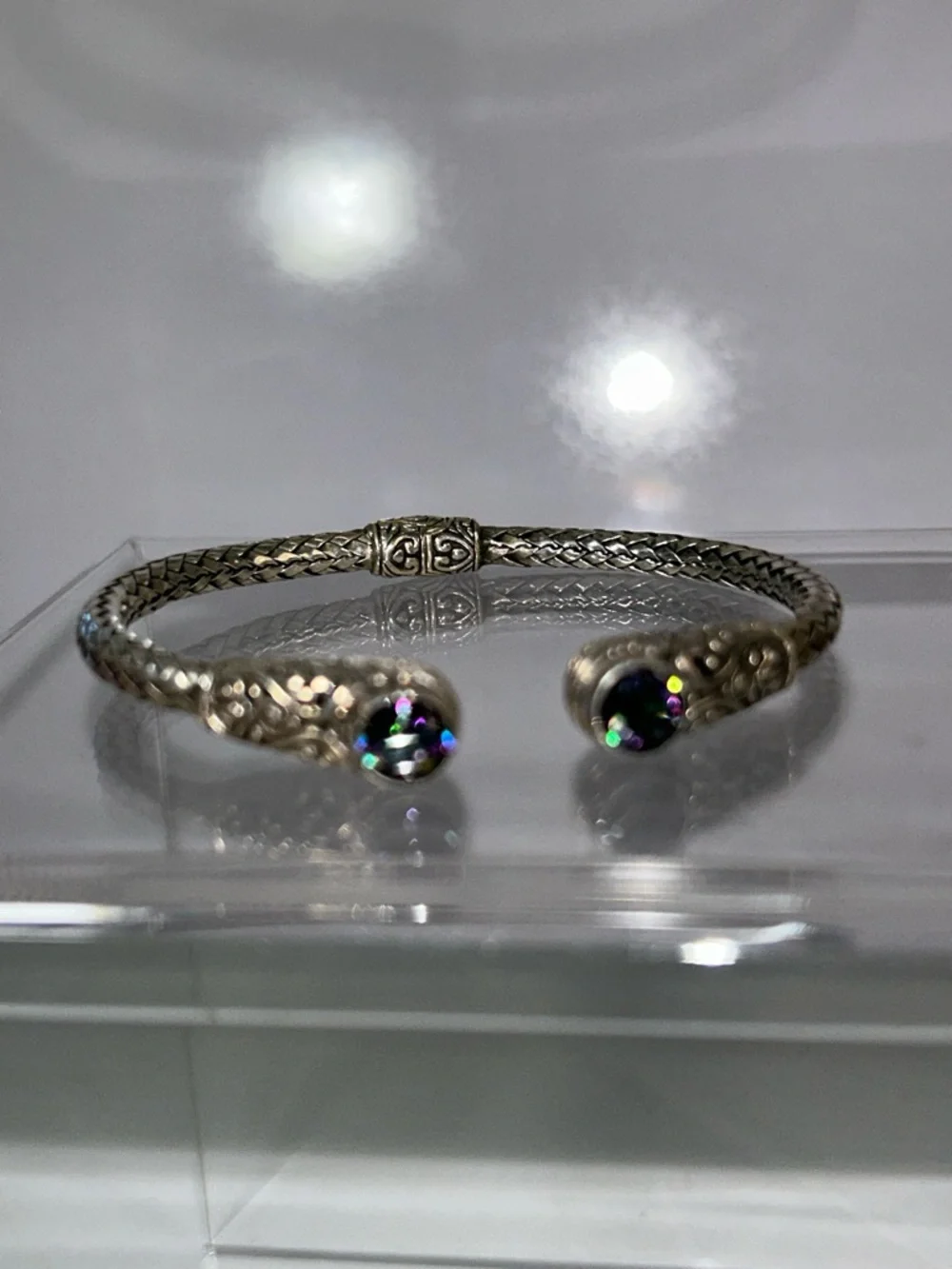 NWOT Designer Samuel B. Sterling Silver Genuine Mystic Topaz Cuff Bracelet